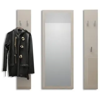 Vladon Garderoben-Set Spot, (Flurgarderobe, mit 2 Garderobenpaneelen und 1 Spiegel), Sandgrau Hochglanz (Paneel: 24 x 140 x 10 cm/Spiegel: 55 x 139 x 2 cm) grau