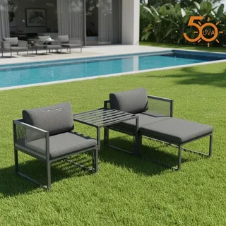 Balkon Lounge Set Aluminium – 2?Sitzer mit Tisch, anthrazit, wetterfest