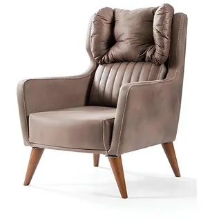 JVmoebel Ohrensessel Eleganter Sessel im Landhausstil aus braunem Kunstleder mit Kopfkissen (Packung, 1-St., Eleganter Ohrensessel im Landhausstil), Made in Europa braun