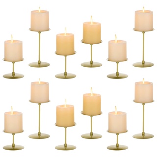Inweder Kerzenhalter Stumpenkerzen Kerzenständer Gold - 12er Set Metall Kerzenständer für Stumpenkerzen Goldene Kerzenleuchter Kerzentablett Hochzeit Tischdeko Weihnachten Wohnzimmer Deko Modern