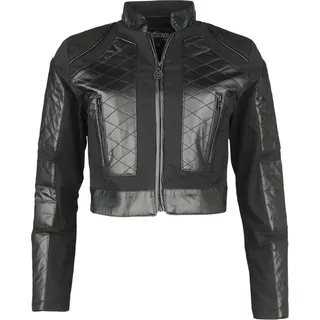 Gothicana by EMP Damen schwarze kurze Übergangsjacke mit Kunstleder Details M