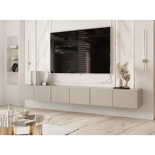 IDOHOME TV Lowboard hängend mit LED und 6 Fächern 300 cm Kaschmir | 300 x 40 x 36 cm, Laminierte Platte, Mehr Stauraum, Push to Open, TV Zubehör, LED Beleuchtung