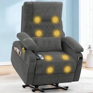 Relaxsessel Fernsehsessel Elektrischer Massagesessel mit Wärmefunktion,3D Verstellbare Armlehnen, Zusätzliche Lendenwirbelstütze,TYP C&USB-Anschlüsse,4 Aufbewahrungstaschen,TV Sessel für Heimkino