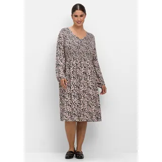 Jerseykleid SHEEGO "Große Größen" Gr. 56, Normalgrößen, grau (grau gemustert) Damen Kleider Freizeitkleider mit Alloverdruck und Smok-Oberteil