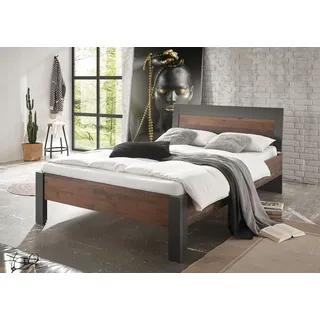 Einzelbett HOME AFFAIRE "BROOKLYN Bett im Industrial Design, Bettgestell, Bettrahmen", grau (old mix dekor), H:88cm, Betten, Kopfteil in dekorativer Rahmenoptik, Liegefläche 140 x 200 cm