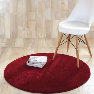 Reyox Flauschiger Kurzflor Uni Teppich Rund, Anti-Rutsch Waschbar Bodenmatte für Wohnzimmer Schlafzimmer Esszimmer Kinderzimmer Weinrot 180 cm