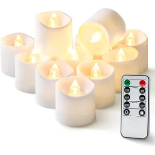 Homemory Große Teelichter, Fernbedienung, warmweißes Licht,weißshülle,12er | 400+ Std,2/4/6/8 Std Timer, LED Electric Kerzen,dimmbar Weihnachten,Hochzeiten,Wohnen Dekor, Battey enthalte