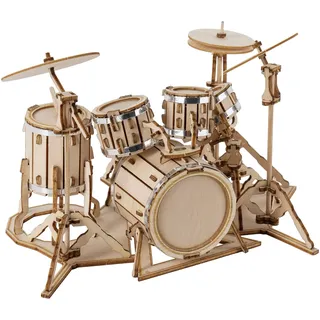ROBOTIME 3D Holzpuzzles für Erwachsene Miniatur Musikinstrument Modellbausätze für Jungen Mädchen Laserschnitt Puzzle (Trommel)