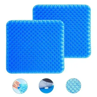 2er Set Orthopädisches Sitzkissen aus Memory Gel, Ergonomisches Druckentlastungskissen für Bürostuhl, Stuhlkissen Rollstuhlsitz, Blau - C2OMFORTKA - Blau