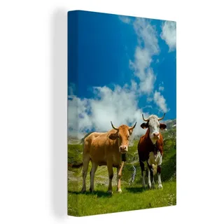 OneMillionCanvasses® Leinwandbild Kühe - Sonne - Landschaft, (1 St), Leinwand Bilder für Wohnzimmer Schlafzimmer, 40x60 cm bunt Rechteckig - 40 cm x 60 cm x 2 cm