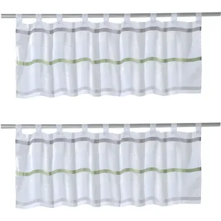 Home4You Scheibengardinen 2er Set, 140 x 45 cm - Grün - Grau - Weiß - Polyester - 2er Set