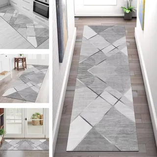 Teppich Läufer Flur Lang Küchenteppich Rutschfest Waschbar Küchenläufer Grau Modern Korridor Flurläufer 40X250CM Teppichmatten Dauerhaft Schlafzimmer Wohnzimmer Meterware Teppichläufer Anpassbar