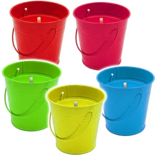 alles-meine.de GmbH 1 Stück große XL - Citronella Kerze im Metall Eimer - Anti - Mücken Aroma Duftkerze - Zitronen Duft - FARB-Mix - 11 cm hoch - Topf - Bodenkerze - Tisc..
