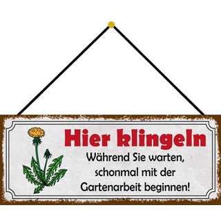 Schatzmix Garten Gartenarbeit klingeln Metallschild 27x10cm Wanddeko m. Kordel Blechschild, Blech, Mehrfarbig, 27x10 cm