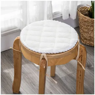 JLWM Sitzkissen Plüsch Einfarbig, Sitzauflage Winter Nicht-Unterhose Stuhlkissen Mit Riemen Für Esstisch Schemel Schlafzimmer Runden-Weiß-Durchmesser-35cm