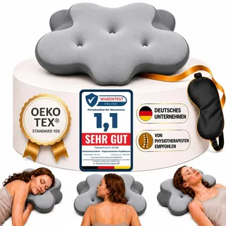 Schlummerhafen® Ergonomisches Kopfkissen & Nackenstützkissen – Orthopädisches Nackenkissen [TESTSIEGER] Memory Foam gegen Nackenschmerzen & Schnarchen, Kopfkissen für Seiten-, Rücken- & Bauchschläfer