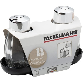 Fackelmann Menage JADE, Gewürzständer mit Salz- und Pfefferstreuer und Zahnstocherhalterung (Farbe: Silber/Transparent/Schwarz), Menge: 1 Stück