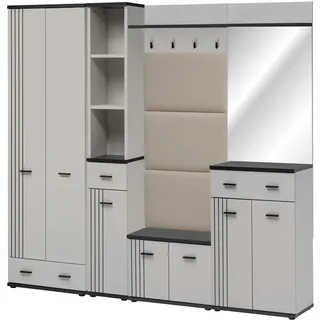 GARDEROBEN-SET Kaschmir, schwarz 6-teilig 210 cm, Flurgarderobe mit viel Stauraum
