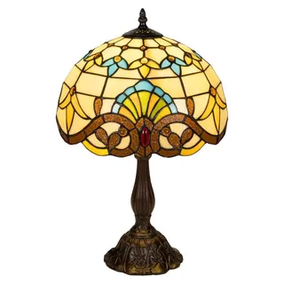 Tiffany Tischlampe Jugendstil - Creme-Gelb-Amber - Ø 29 cm - Buntglas - Warmes Licht - Anmutig