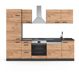 Vicco Küchenzeile Optima 270 cm Goldkraft Eiche/Anthrazit