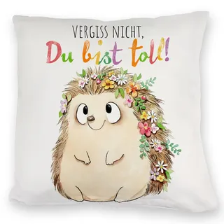 speecheese Kuschelkissen Igel mit Spruch Vergiss Nicht Du bist toll Bunt | Fröhlich Blumen-Design Wertschätzendes Freund-Geschenk für Geburtstag Überraschung