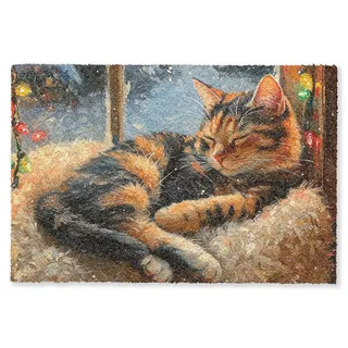 MuchoWow Fußmatte Katze - Weihnachten - Winter - Tier, Rechteckig, innen Schmutzmatte, Tür, Teppichmatte, Sauberlaufmatte 90x60 cm 90 cm x 60 cm