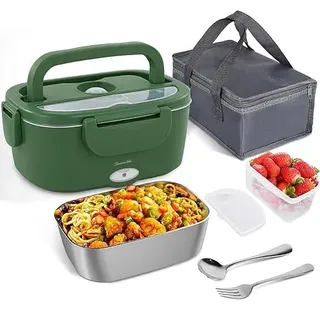 Rosenstein & Söhne Wärmebehälter: Elektrische Lunchbox für warmes Essen, 1,5 l, 80 Watt, 230/24/12 Volt (Lunchbox mit Besteck, für Auto, Golf)