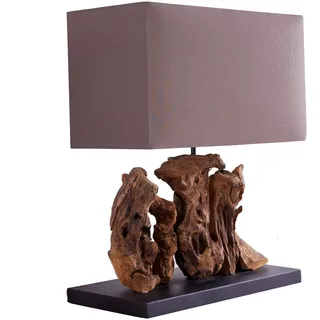 invicta INTERIOR Design Treibholzlampe ARAGON mit Leinenschirm braun Handarbeit Treibholz Tischleuchte Tischlampe Lampe