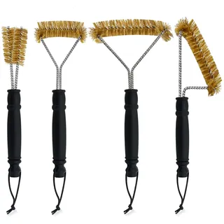 4 Stück Grillbürste Messing Set, Messingbürste Grill mit Hitzeschutzgriff | Messingbürste Rutschfeste Aufhängeschlaufe Grill Bürste Ofenbürste für Grillrost Gasgrill Holzkohlegrill Gusseisengrill