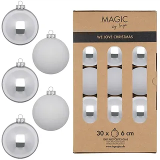 30 Weihnachtskugeln Glas 6cm matt & glänzend Christbaumkugeln Weihnachtsbaumkugeln Weihnachten Christbaumschmuck Weihnachtsbaumschmuck Silber Hellgrau