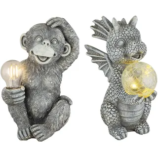 GLOBO Solarleuchte Kunststoff/Glas 2er Set grau