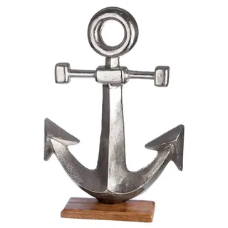 Aluminium Deko-Anker maritim, Höhe 56 cm, Holzfuß - Silber