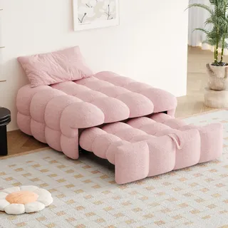 Schlafsessel 1-sitzer 2-in-1 Pouf-bett Mit Schlaffunktion, Montage Erforderlich, Teddy Rosa 183 × 76 × 42 Cm