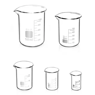 QWORK® 5stk Abgestufter Messbecher Glas Becherglas 5ml 10ml 25ml 50ml 100ml Set für Labor Küche