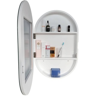 Ovaler Spiegelschrank Holzspiegelschrank Für Badezimmer Wandspiegelschrank Weiß Kosmetikspiegel Mit Ablage Badezimmerschrank Mit Spiegel (Color : Weiß, S : 80x50x14cm)