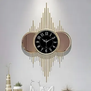 Wanduhr mit goldenen Metallstrahlen und zwei seitlichen Spiegeln