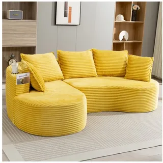 STILVORA Schlafsofa Multifunktionale Chaiselongue Cord-Sofa mit Becherhalter & Stautasche, Bogesofa, Cord Sessel, Relaxsofa, mit Kissen, modern, ergonomisch, formstabil, bequem, elastisch, langlebig gelb