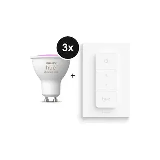 Philips Hue Set - mit 3 White & Color Ambiance GU10 LED Lampen 400lm + Dimmschalter