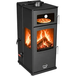 Babas Gold Plus Hybridofen Pellets und Holz Kombiofen Kaminofen mit Backfach Panorama 12 kW Schwarz Holzofen Holz Ofen Kamin