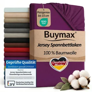 Buymax Spannbettlaken 70x140cm Baumwolle 100% Kinderbett Spannbetttuch Baby Bettlaken Jersey, Matratzenhöhe bis 15 cm, Farbe Aubergine