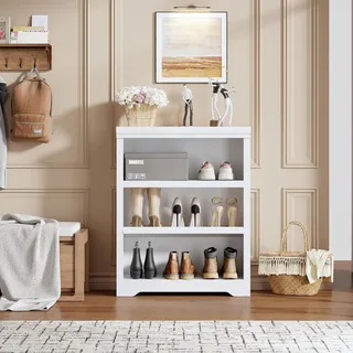 Garvee Landhaus Bücherregal 3 Ebenen Standregal MDF 80 × 29,5 × 100 cm | Mit verstellbaren Einlegeböden und Anti-Kipp-Sicherung – ideal für Wohnzimmer, Home Office & Arbeitszimmer, warmweiß
