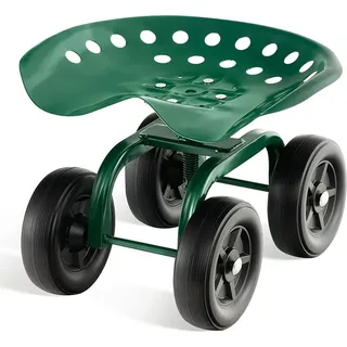 COSTWAY Rollsitz mit Rollen, 360 ° drehbar höhenverstellbar, Mobiler Gartensitz Outdoor Gartenhocker, bis 150 kg, breite Gummireifen, Gartenrolls...