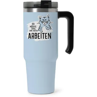 itsisa XXL Thermobecher Miesekatze Ich möchte einmal ohne Idioten arbeiten mit Griff und Strohhalm 1200 ml - Isolierbecher, Trinkbecher, Trinkflasche, Kaffeebecher, Kaffeetasse