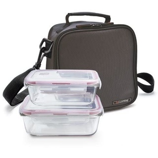 Iris LUNCHBAG Basic Grey 0,57L + Glass Container 0,84L, Stoff, Mehrfarbig, 21x12x21 cm