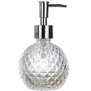 Transparenter Seifenspender aus Glas, Vintage, eleganter Lotion-Seifenspender, Handseifenspender mit silberfarbener rostfreier Pumpe für Shampoo, Gel, ätherisches Öl, Duschgel, Badezimmer, Küche