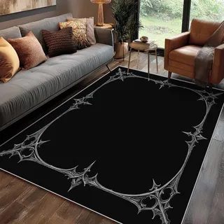 Generisch Teppich Goth Wohnzimmer 120 x 160 cm Mit Schlicht Gothic Schwarz Grau Muster, Goth Schlafzimmer Deko Bettvorleger, Kurzflor rutschfest Waschbar Teppich