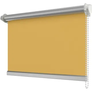 Interdeco Verdunkelungsrollo/Thermo Rollo, Gelb BxH 83,5 x 175 cm, Klemmfix Rollos ohne Bohren, Seitenzugrollos mit Silberbeschichtung