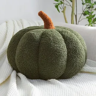 Kürbis Kissen, 3D Plüsch Kissen, Halloween Kürbiskissen, Herbst Deko mit Füllung, Pumpkin Pillow, Dekokissen Kürbis Kopfkissen, Green, 20CM