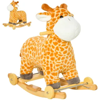 HOMCOM 2-in-1 Schaukeltier Giraffen mit Sound Effekt für 3-6 Monate Gelb | Schaukelpferd Räder, Haltegriffen, Plüsch, Baby Schaukelspielzeug, Schaukel, Schaukelsitz