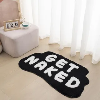 FPYWO Get Naked Badematte, Get Naked lustige Badematten für Badezimmer, schwarz-weiß, Badezimmer-Dekoration, niedliche Badezimmerteppiche, rutschfeste Mikrofaser, saugfähig, 50.8x85.1 cm, Schwarz